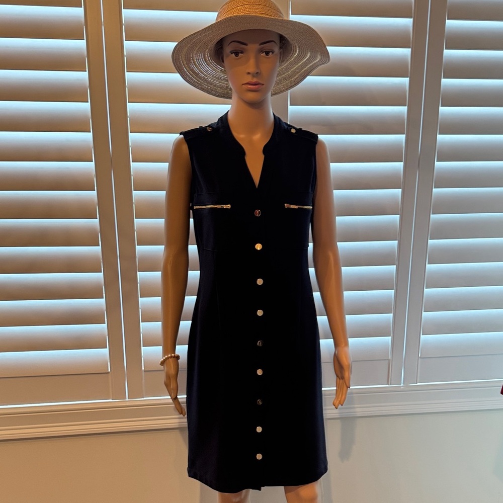 DKNY Black Gold Button Sleeveless Dress